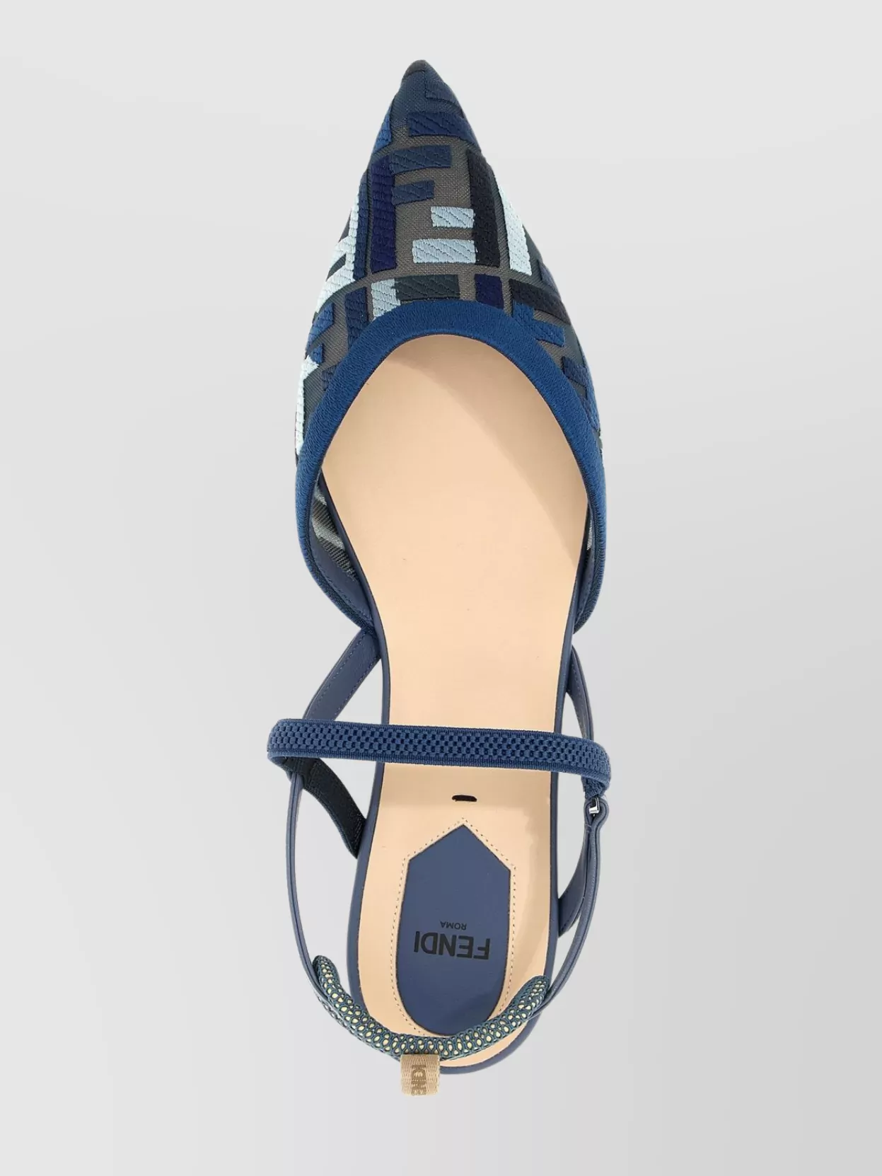 Fendi Blue Flat Mesh Slingbacks With Ff Embroidery