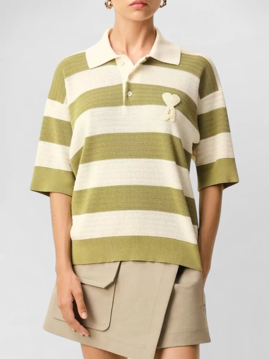 Ami Paris Cotton Striped Short-Sleeve Polo Shirt