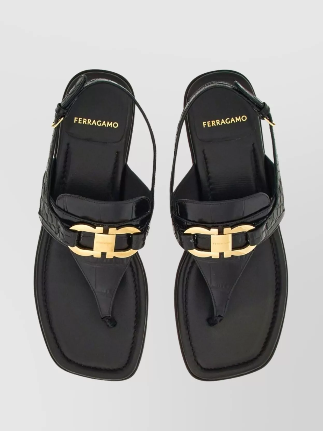 サンダル・ミュール FERRAGAMO GANCINI LEATHER THONG SANDALS Ferragamo Gancini Leather Thong Sandals - Black - 20% Off