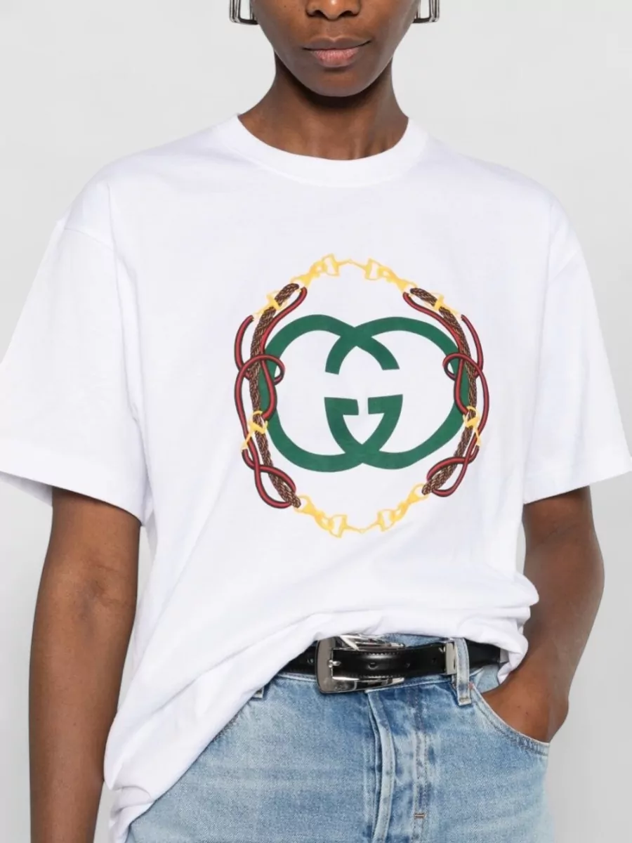 Gucci Logo Cotton T Shirt Short Sleeve Crew