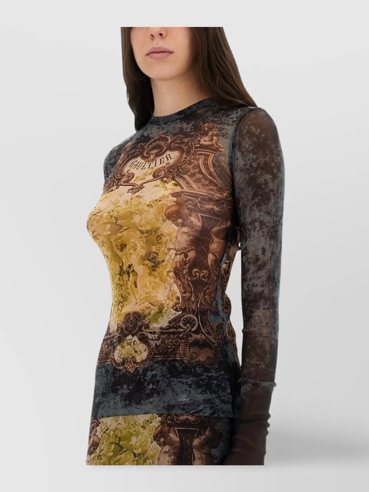 Jean Paul Gaultier Graphic Print Long Sleeve Fitted Top In Multi
