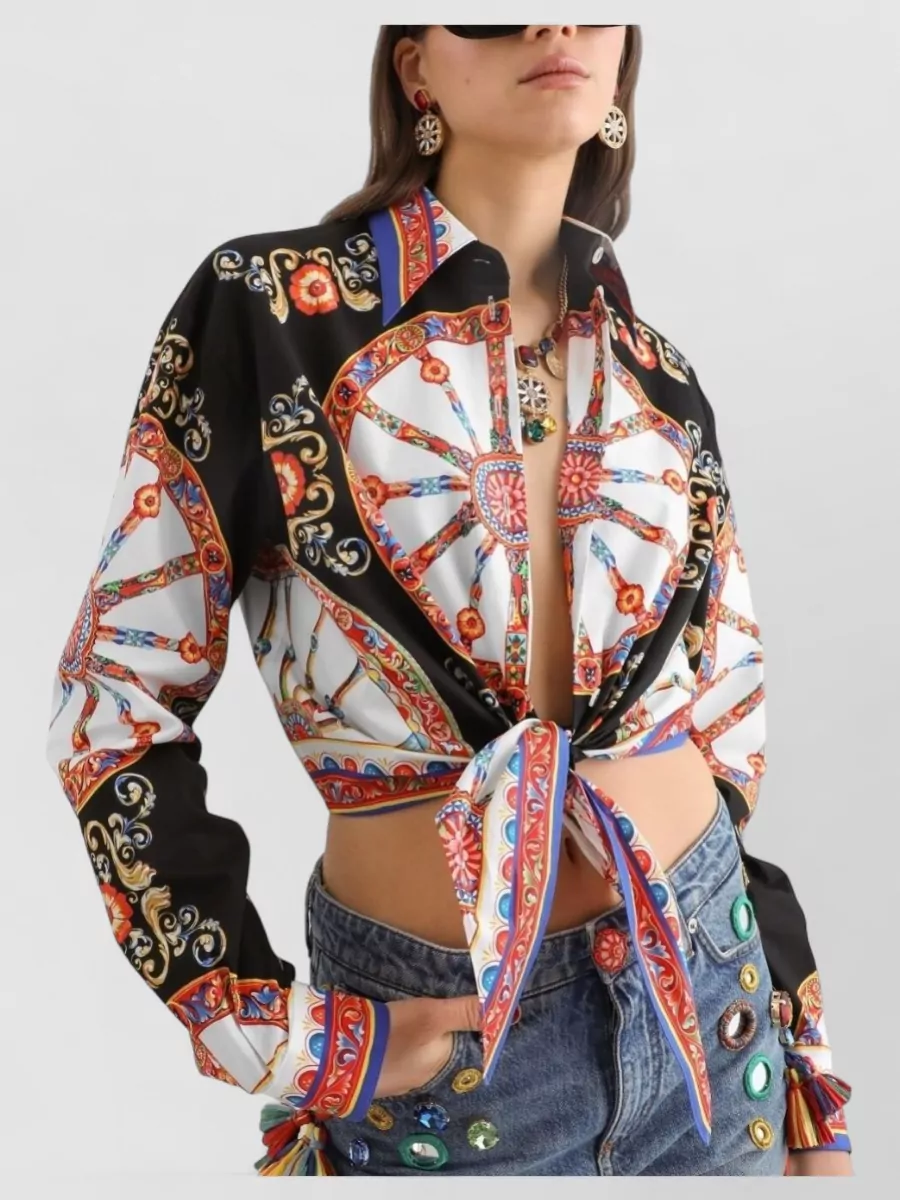 Dolce&Gabbana Cotton Cropped Carretto Print Shirt