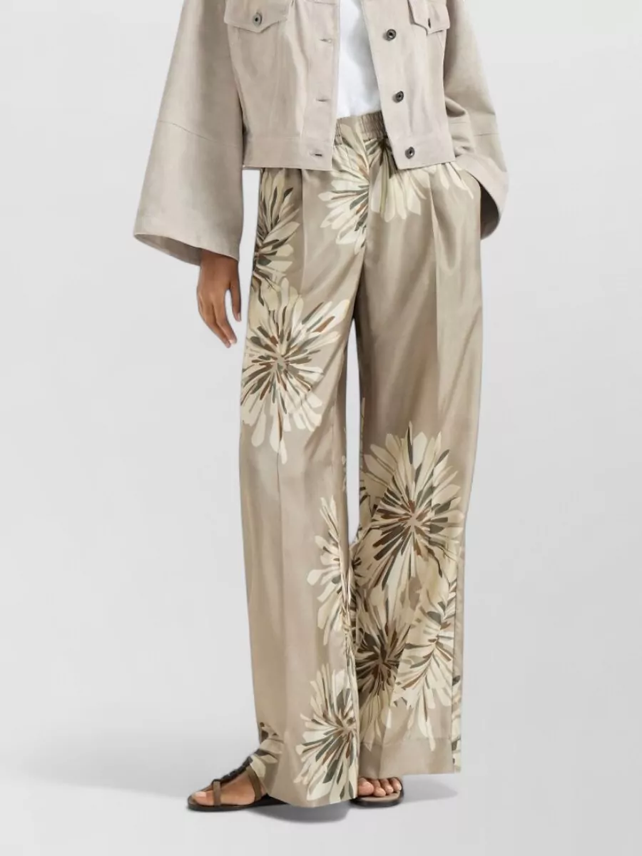 Brunello Cucinelli Silk Printed Wide-Leg Trousers