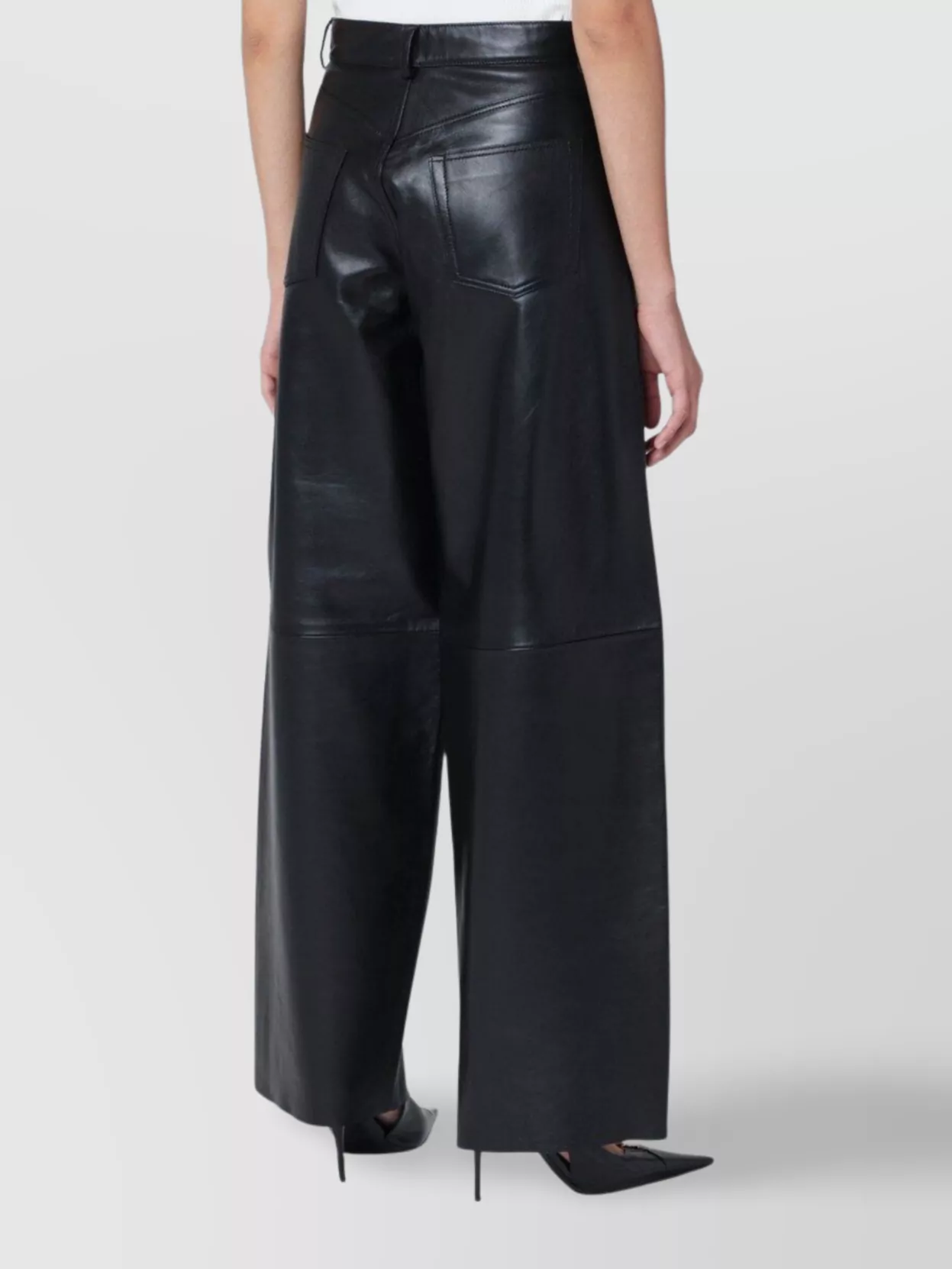 Haikure Wide Leather Trousers High-waisted Fit In Black