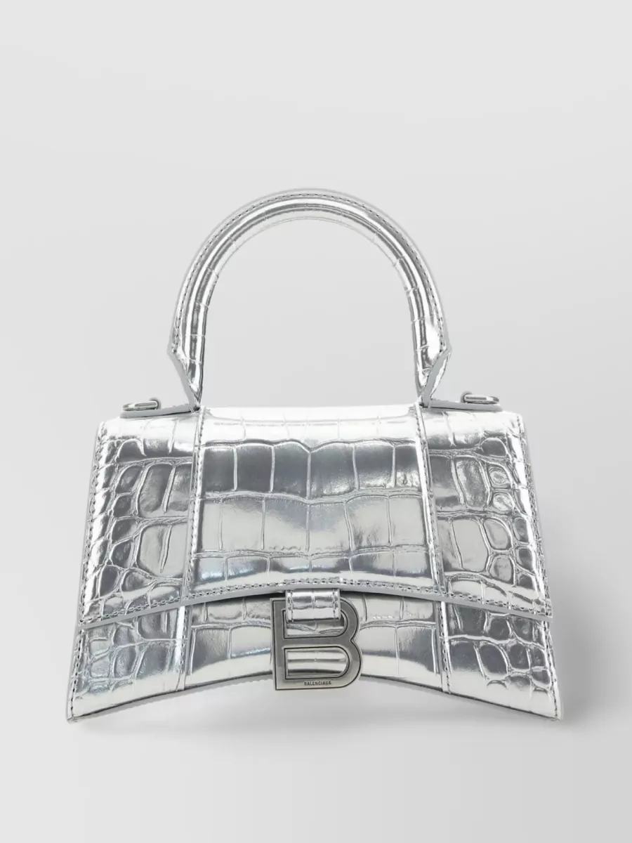Shop Balenciaga Embossed Crocodile Pattern Leather Handbag In Metallic