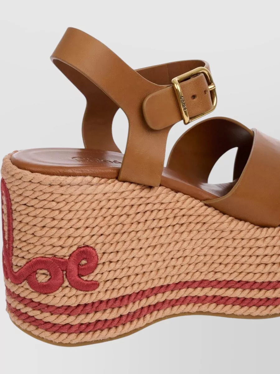 Chloé Leather Wedge Espadrille Sandals