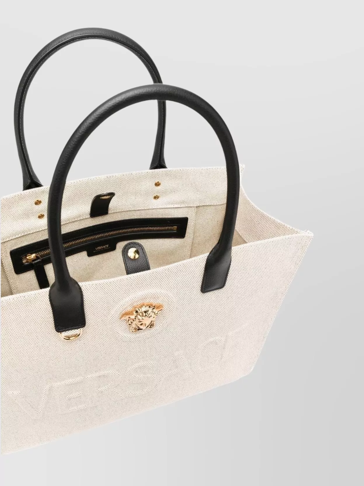 Versace Cotton Calfskin Tote Bag With Top Handles
