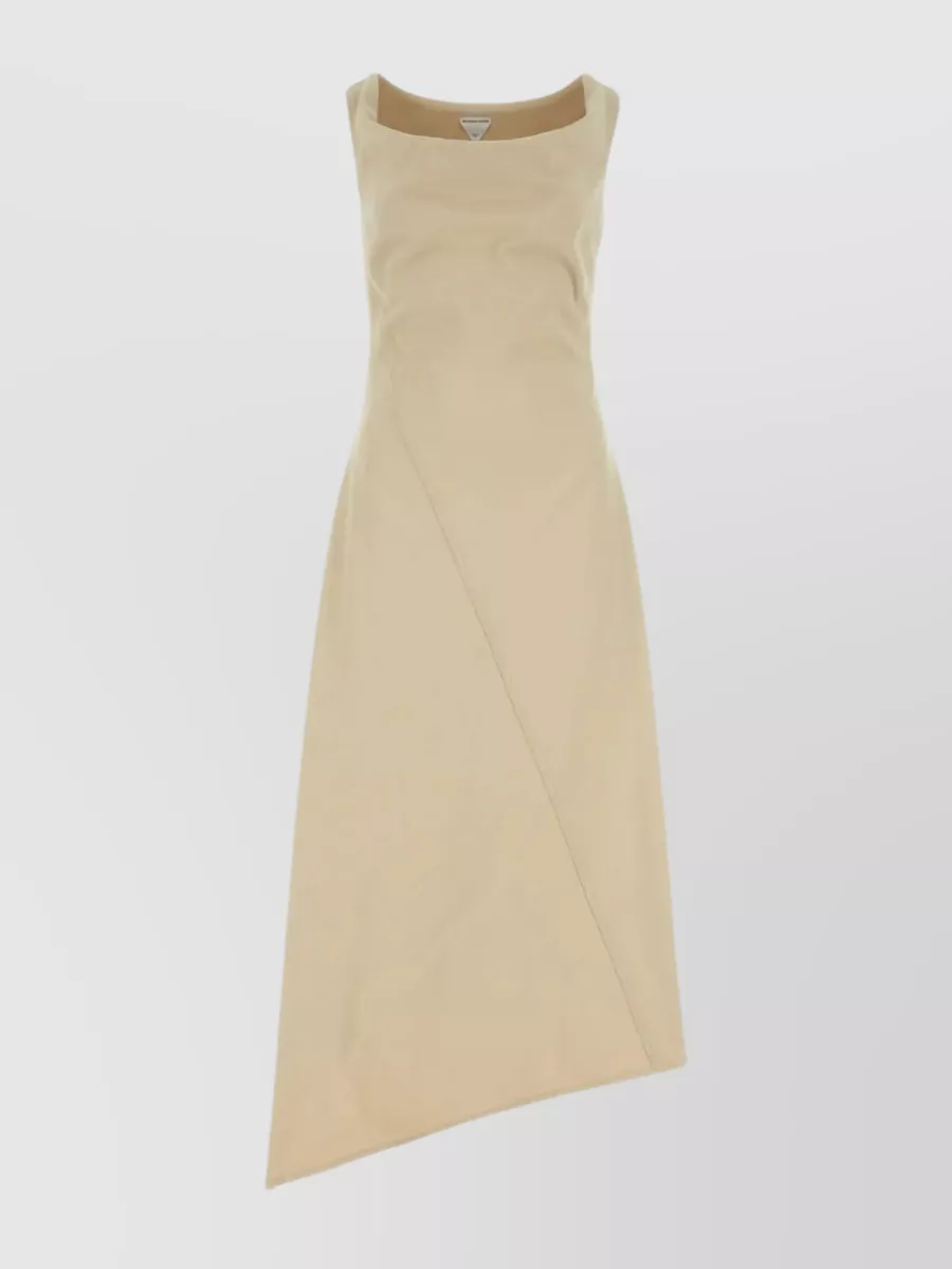 Shop Bottega Veneta Cotton Dress With Asymmetrical Hemline And Hooded Neckline In Cream