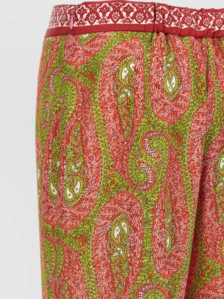 Etro Paisley Foliage Trousers Contrasting Waistband Straight Leg