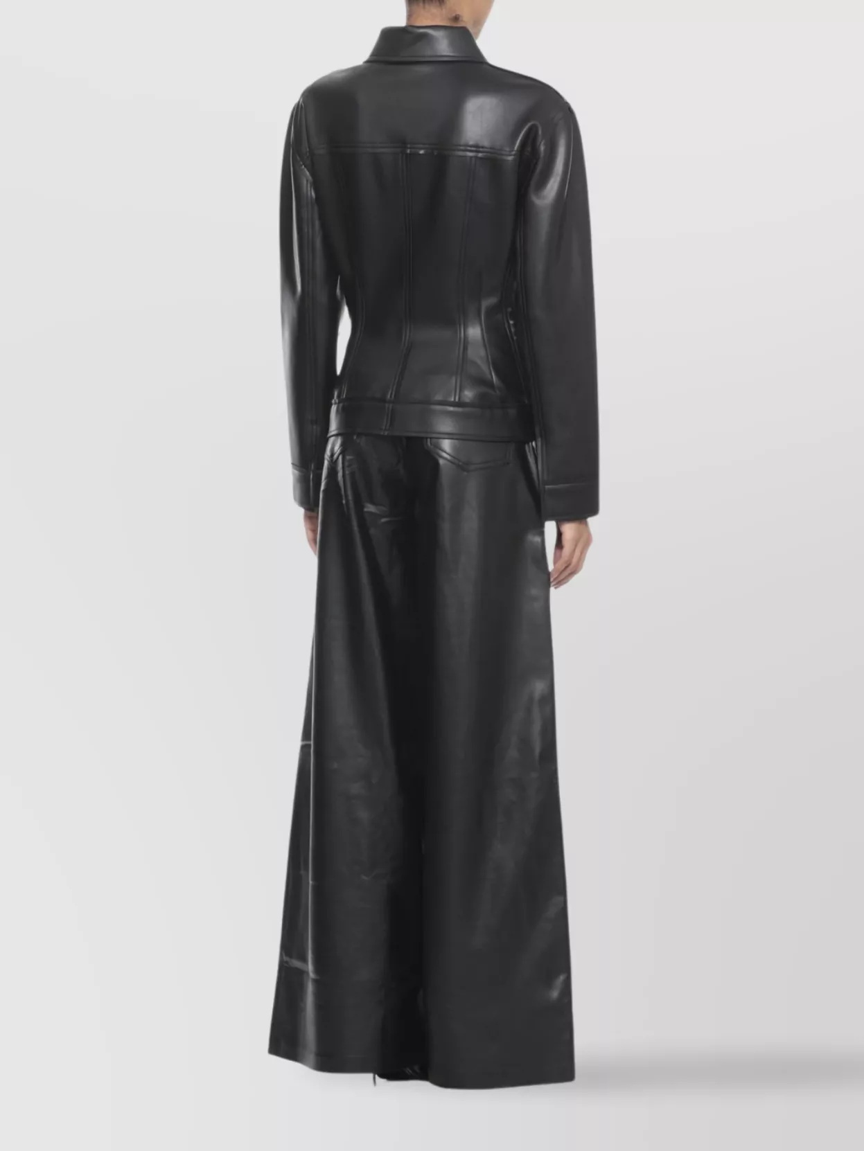 Norma Kamali Fitted Synthetic Leather Long Sleeve Jacket In Black