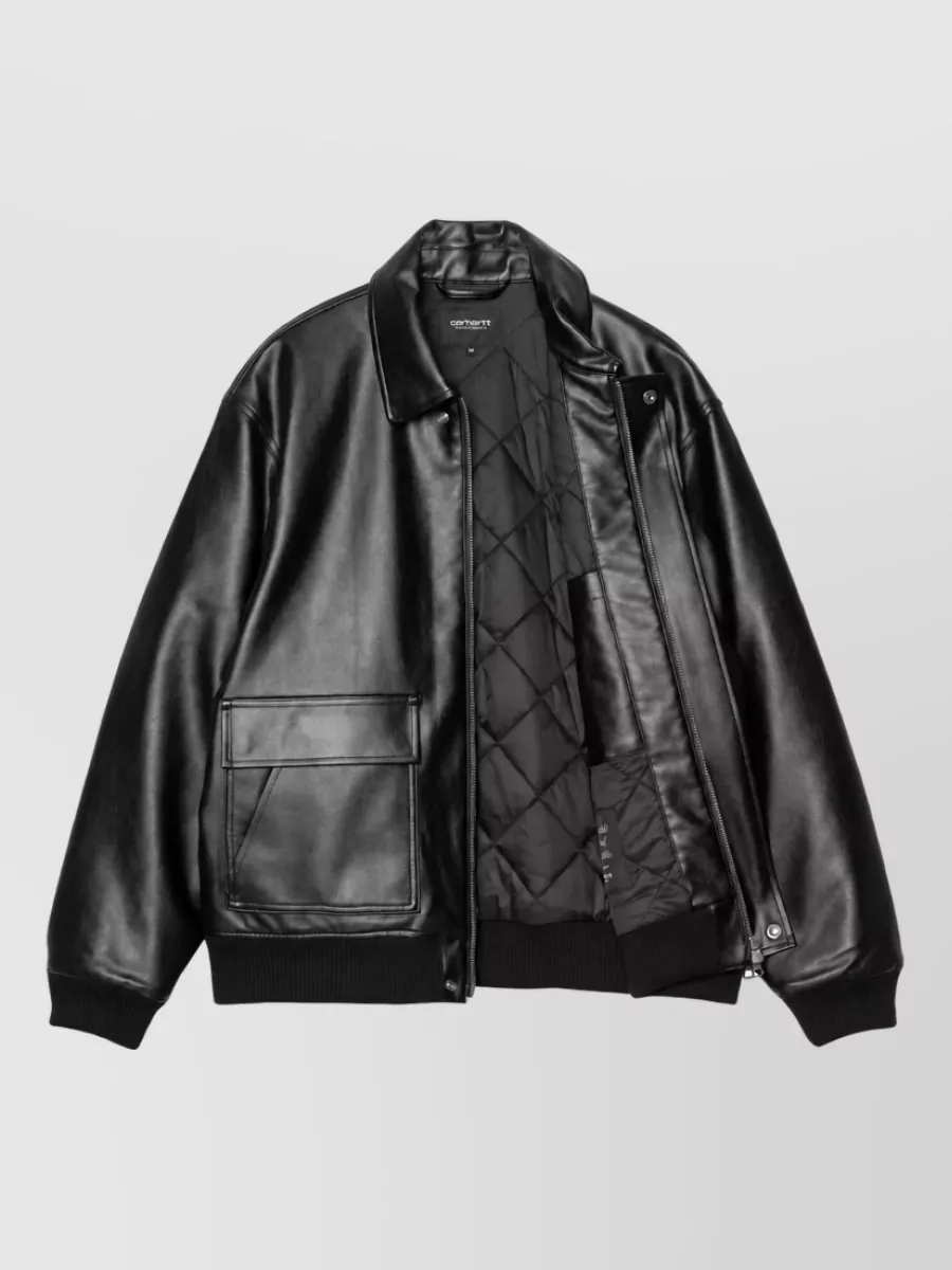 Carhartt Wip Grainy Texture Ribbed Hem Leather Blouson Jacket