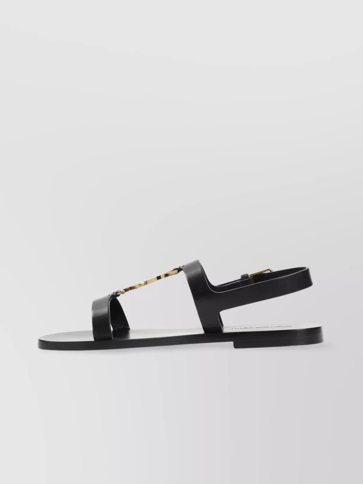 Saint Laurent Black Sandals With Metal Cassandre On The Front And Adjustable Strap In Leather Woman
