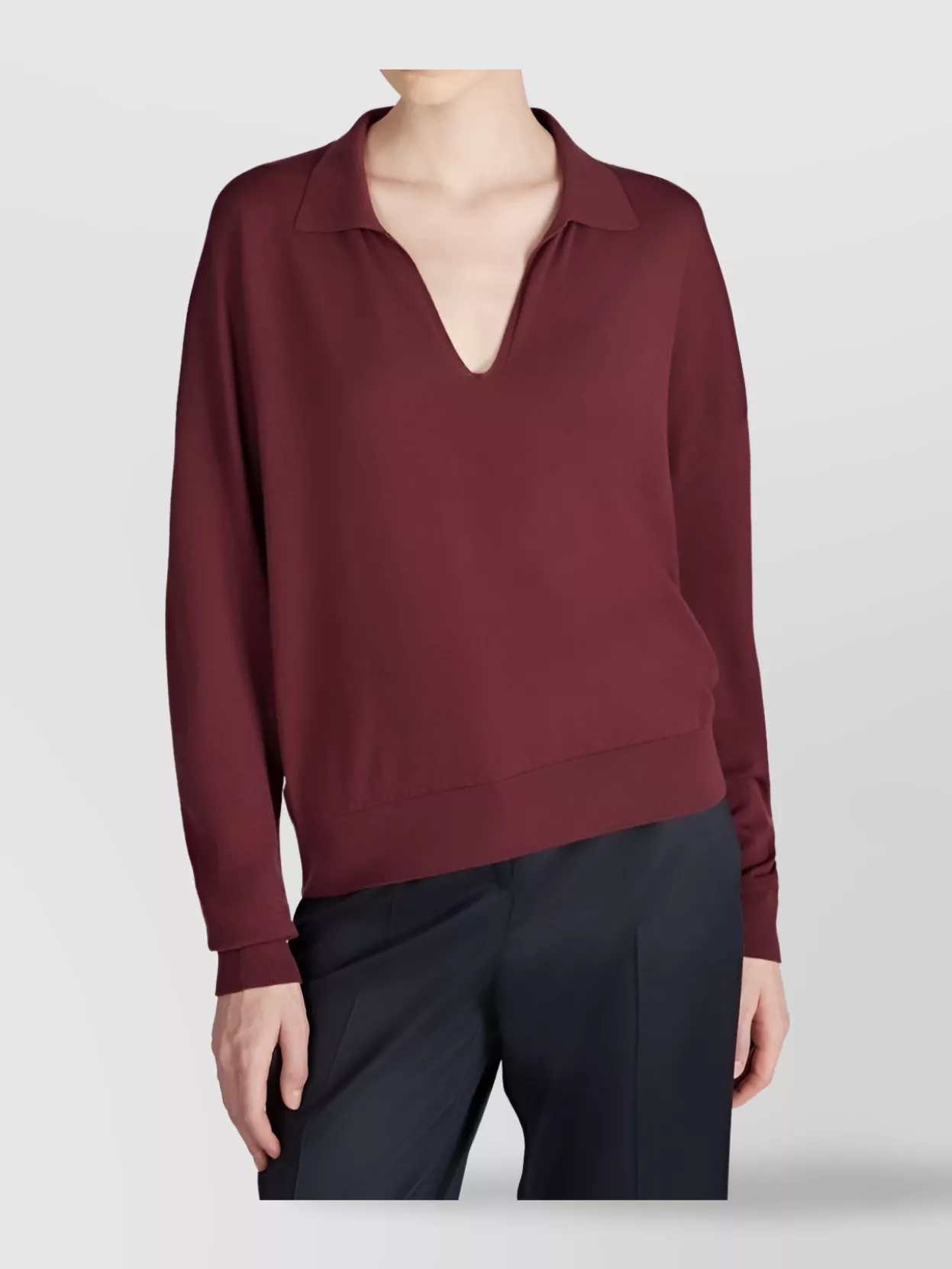 Zanone Wide Fit V Neck Polo Shirt In Flexwool Clothing In Burgundy