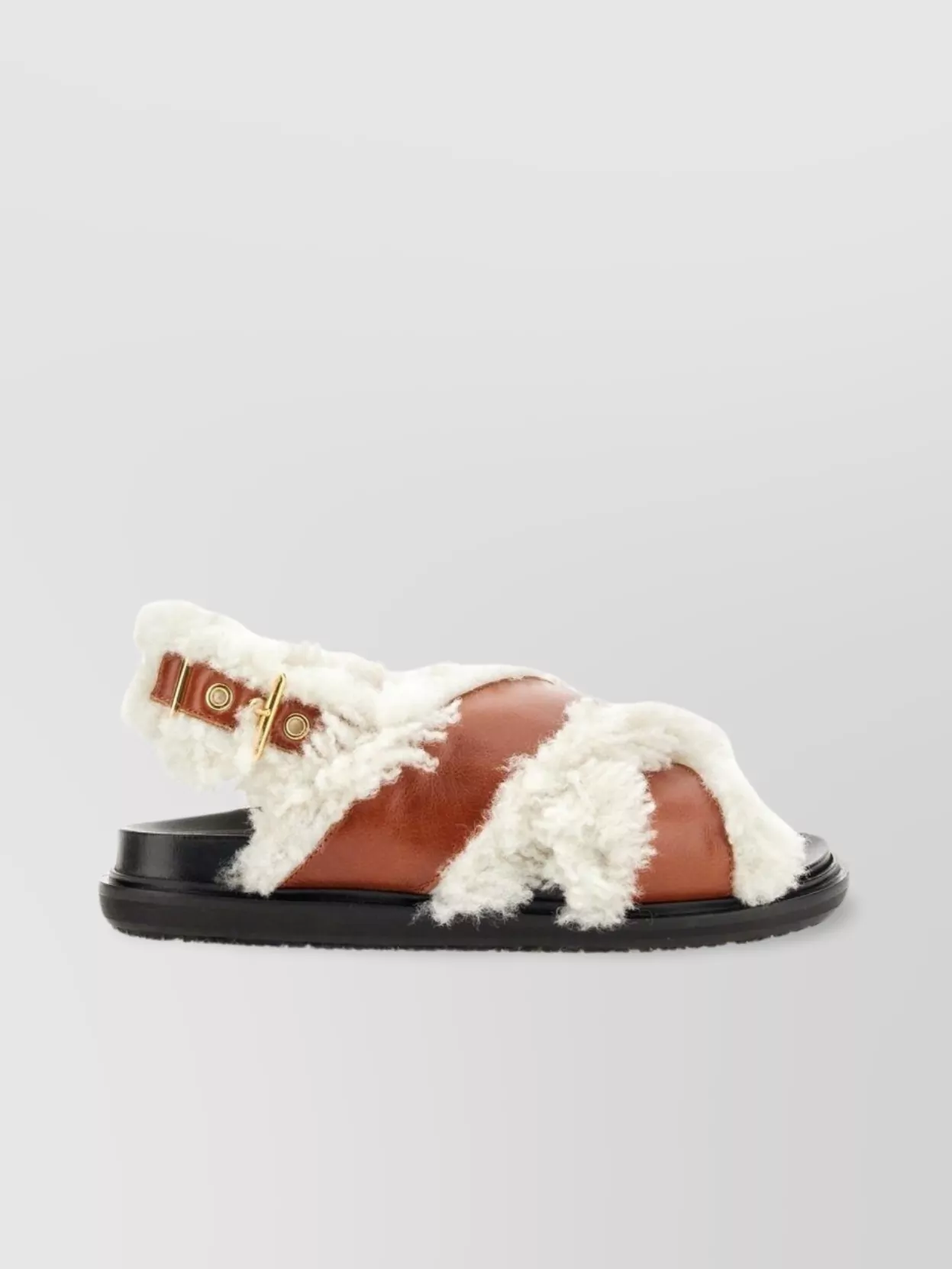 Marni Fur Trimmed Crossed Flat Sole Sandal