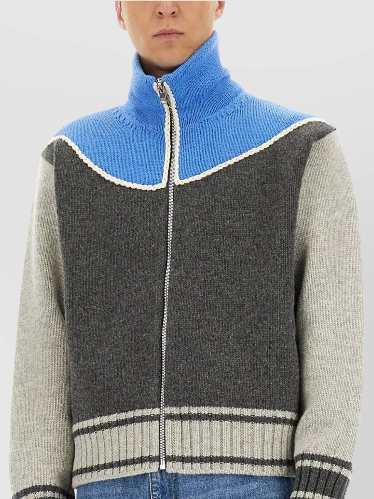 Bottega Veneta Color Block High Collar Zip Shirt