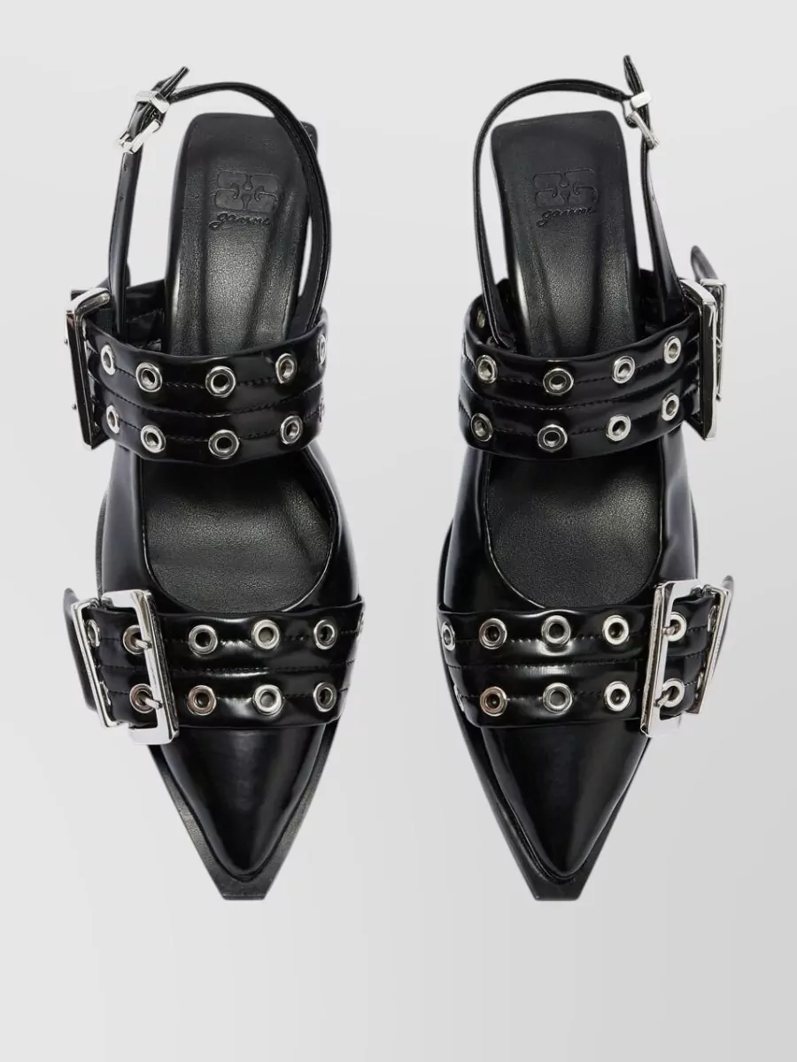 Ganni Pointed-Toe Buckle Pumps