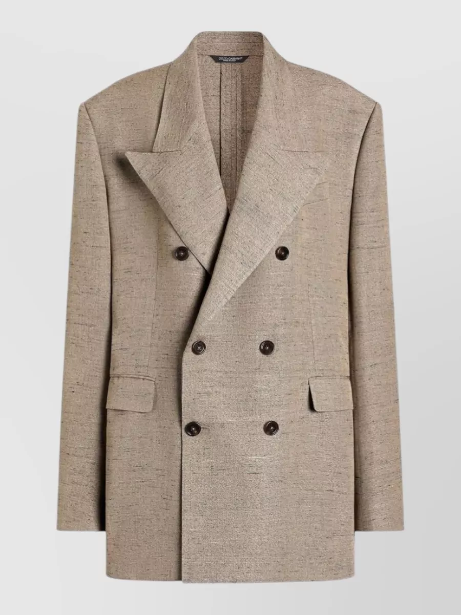 Dolce & Gabbana Double Breasted Silk Nylon Tailored Jacket In Neutral