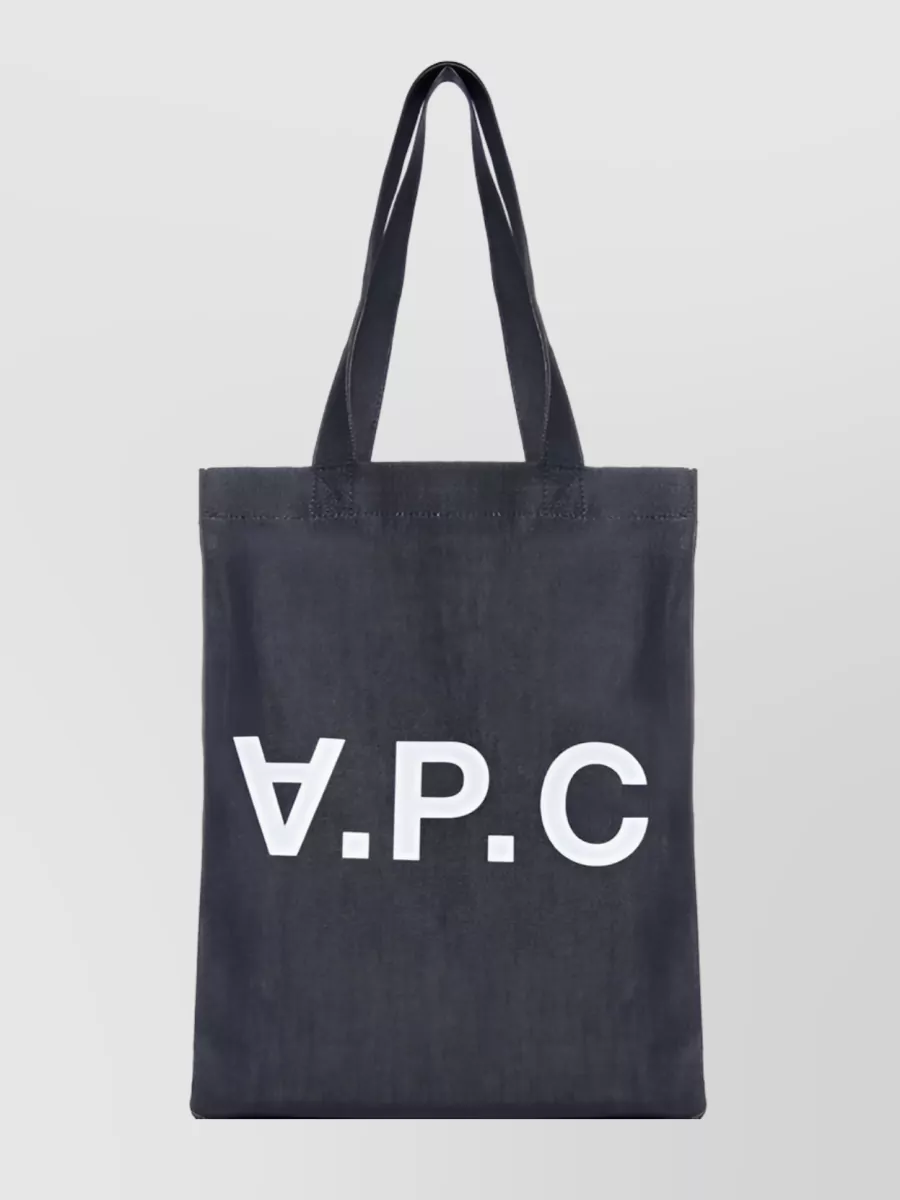 Shop Apc Printed Logo Cotton Blend Tote Bag In Black