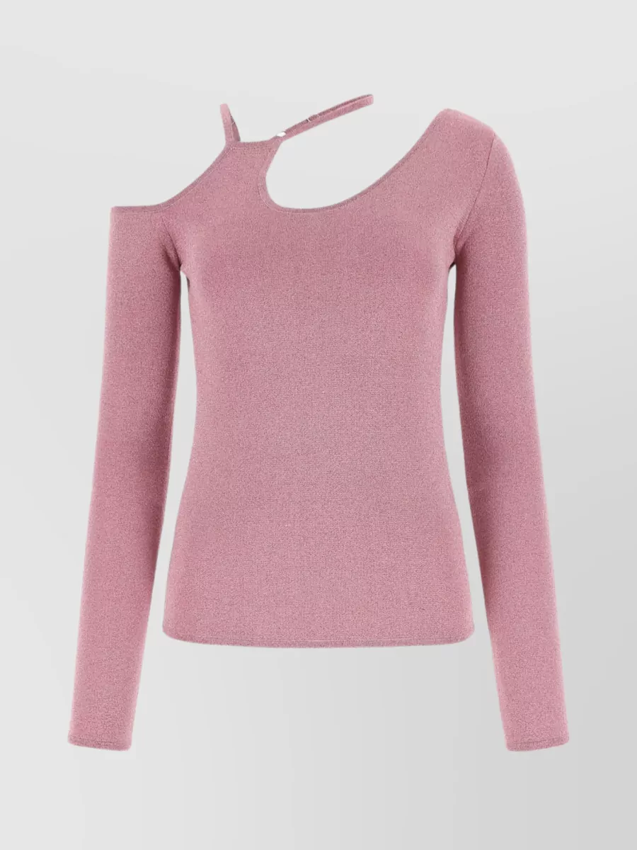 Shop Jw Anderson Viscose Blend Top With Asymmetrical Neckline And Ribbed Texture In Pink