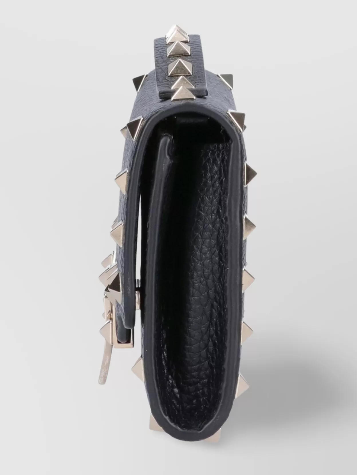 Valentino Chain Strap Studded Textured Top Handle Clutch Bag In Black