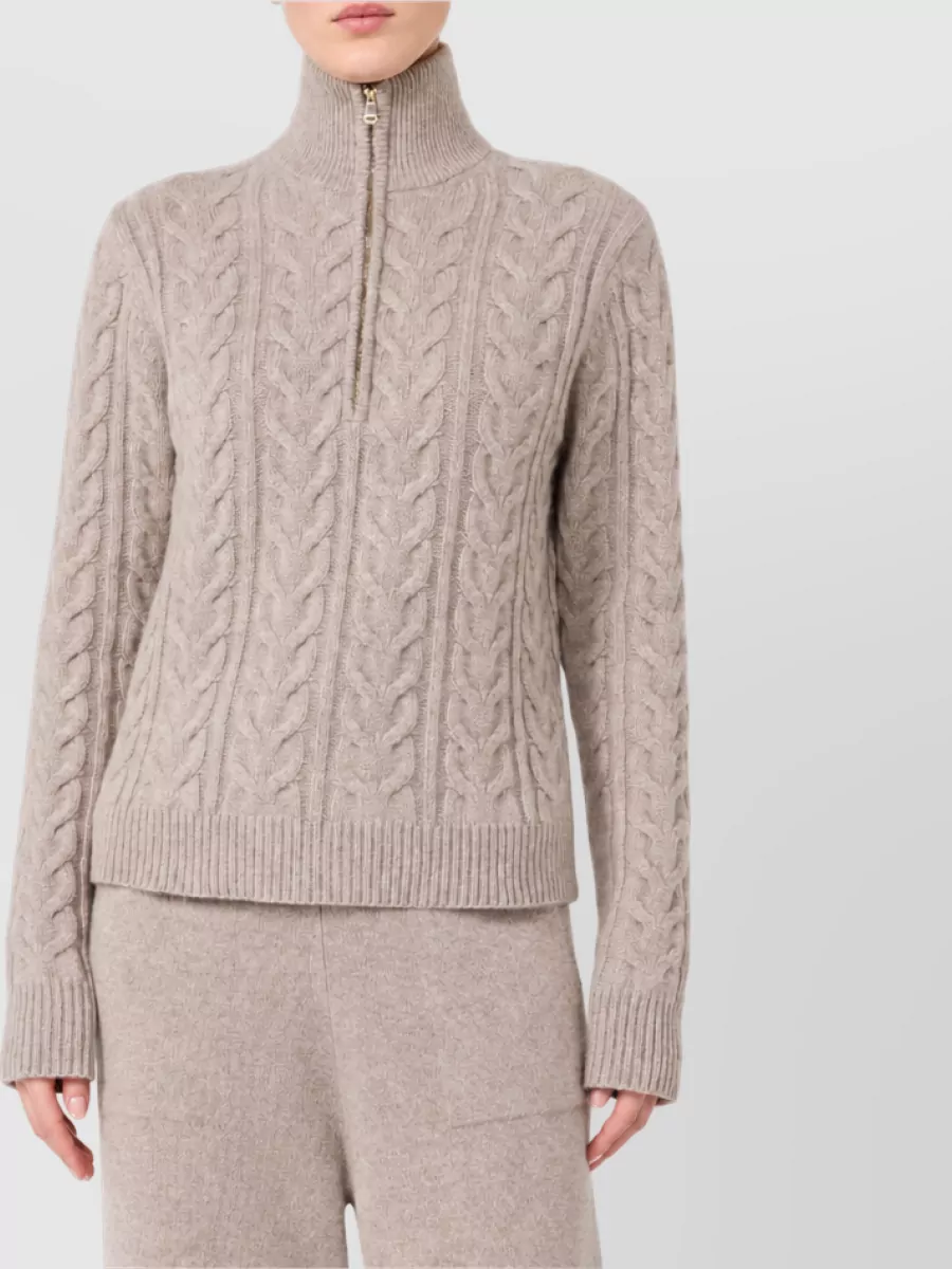 Max Mara Cashmere Fine Rib-Knit Half-Zip Sweater