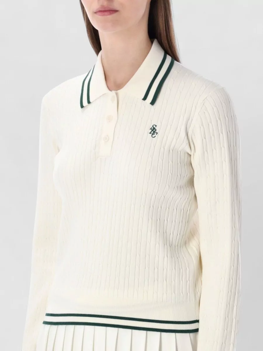 Sporty & Rich Mini Cable Knit Long Sleeve Polo