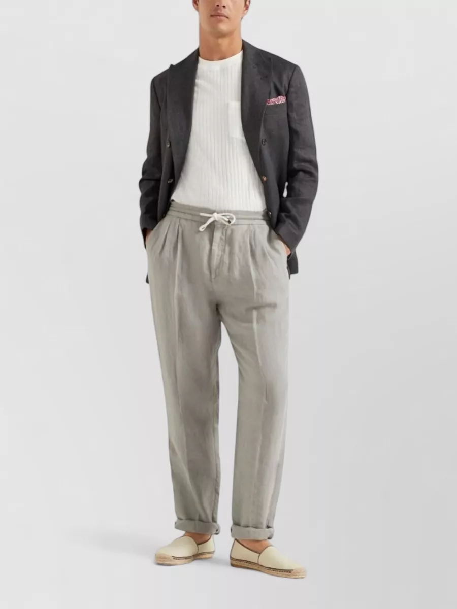 Brunello Cucinelli Linen Tapered Drawstring Trousers