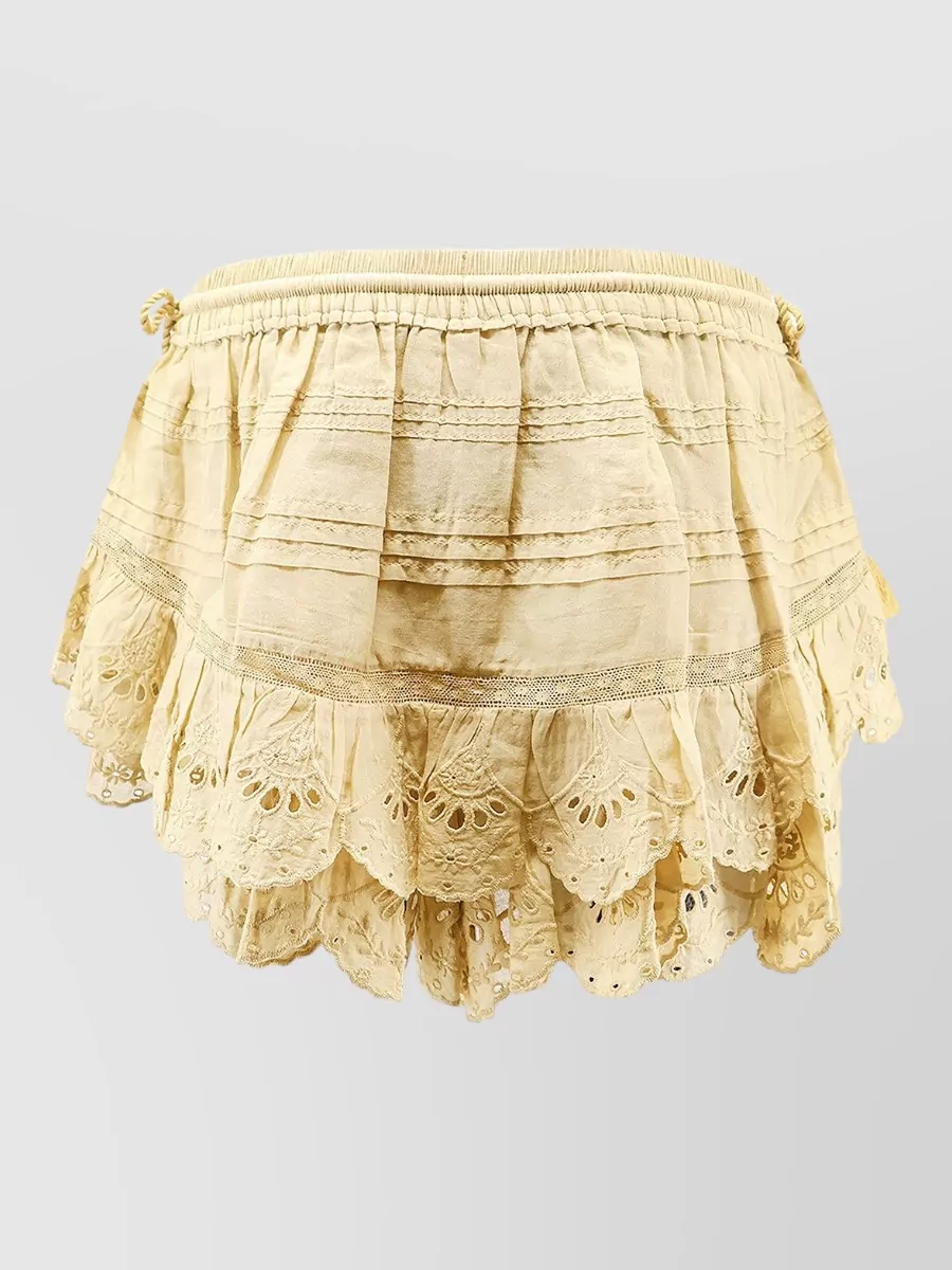 Isabel Marant Étoile Mini Skirt Eyelet Lace Ruffles Tassels In Brown