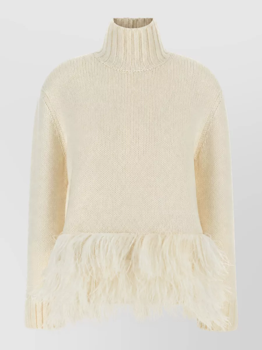 Fabiana Filippi wool silk cashmere ribbed turtleneck feather-hem jumper