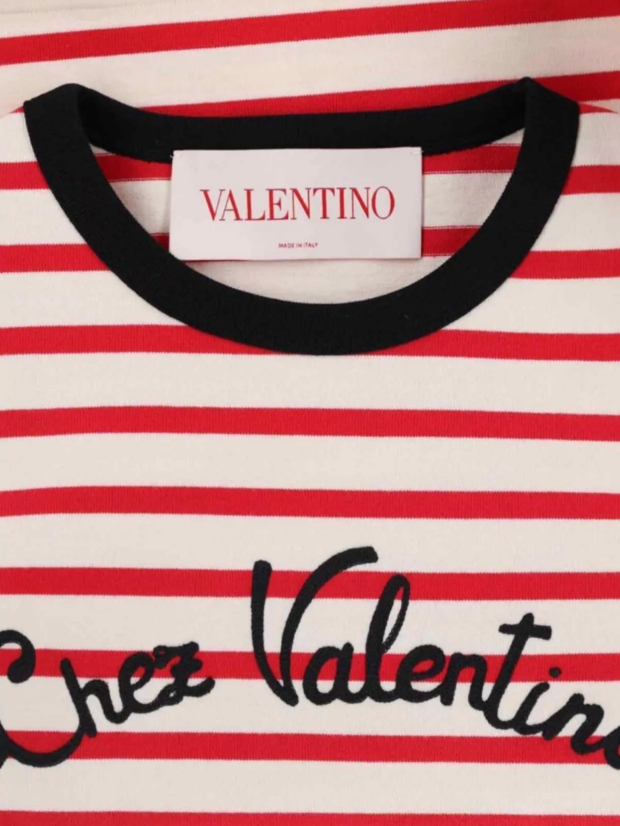 Valentino Women Ivory Striped Jersey Embroidered T-shirt