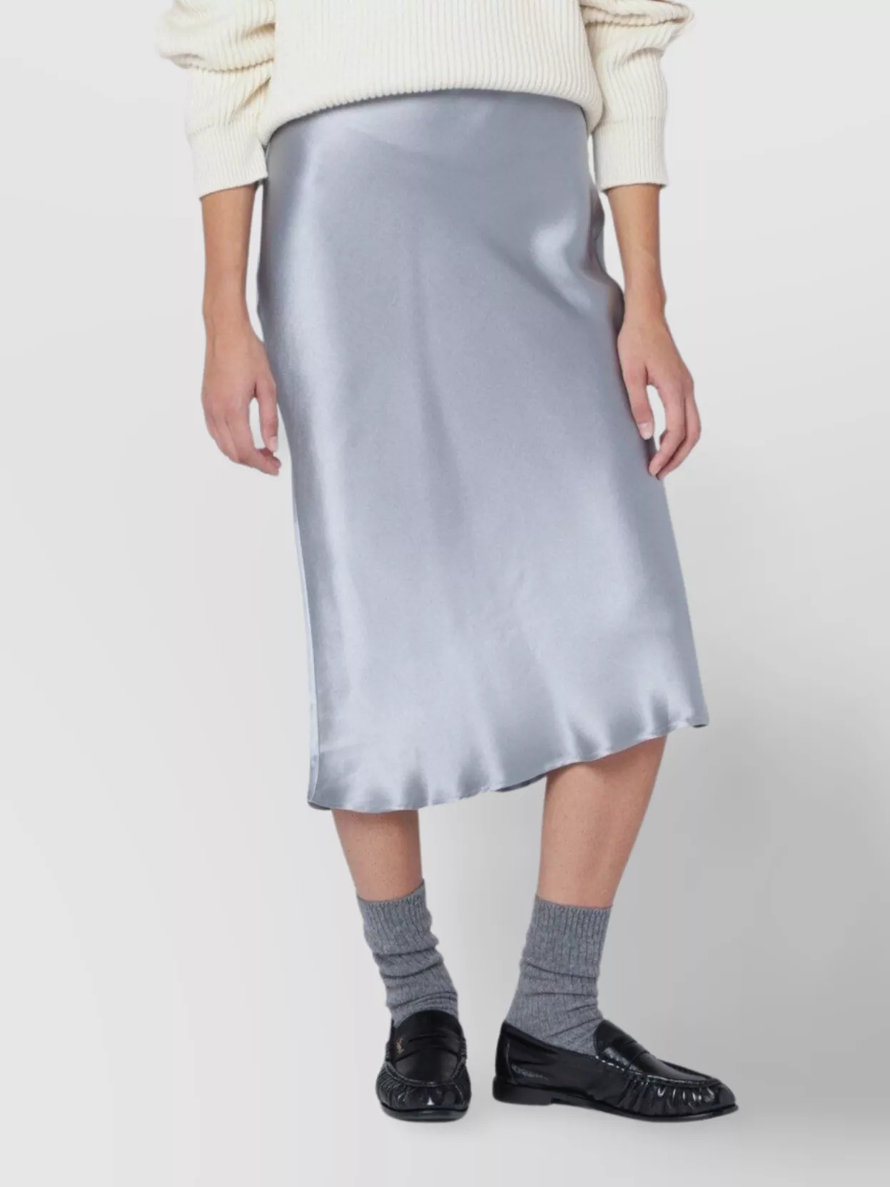 Anine Bing Silk Midi Skirt High Waist In Silver