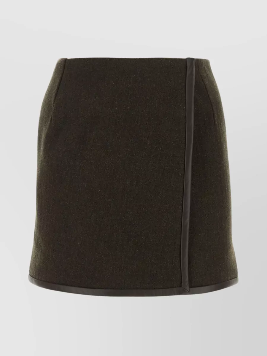 Shop Golden Goose Wool Skirt With Textured Leather Inserts In Brown
