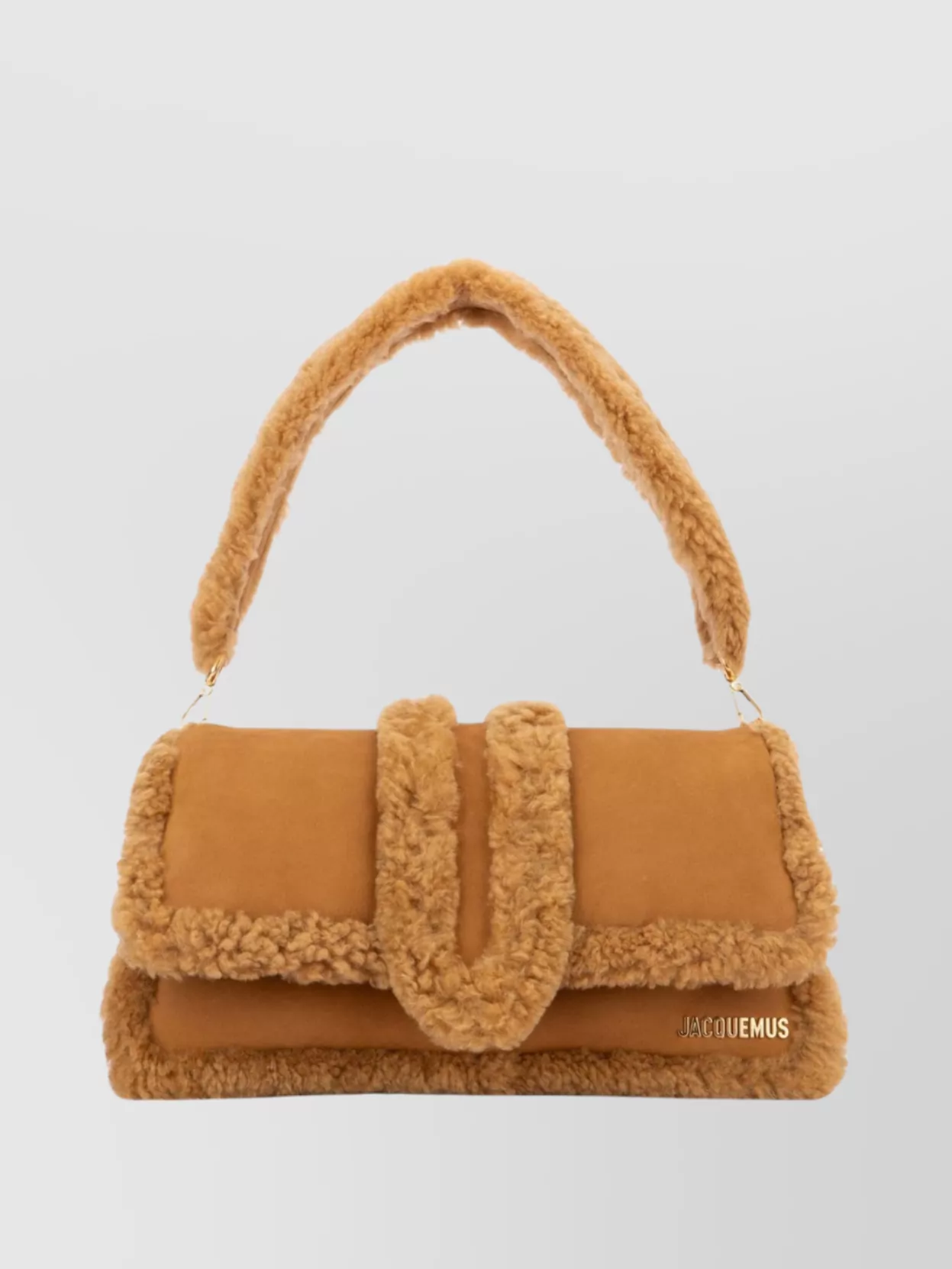 Shop Jacquemus Textured Fold-over Bag With Chain Strap In Brown