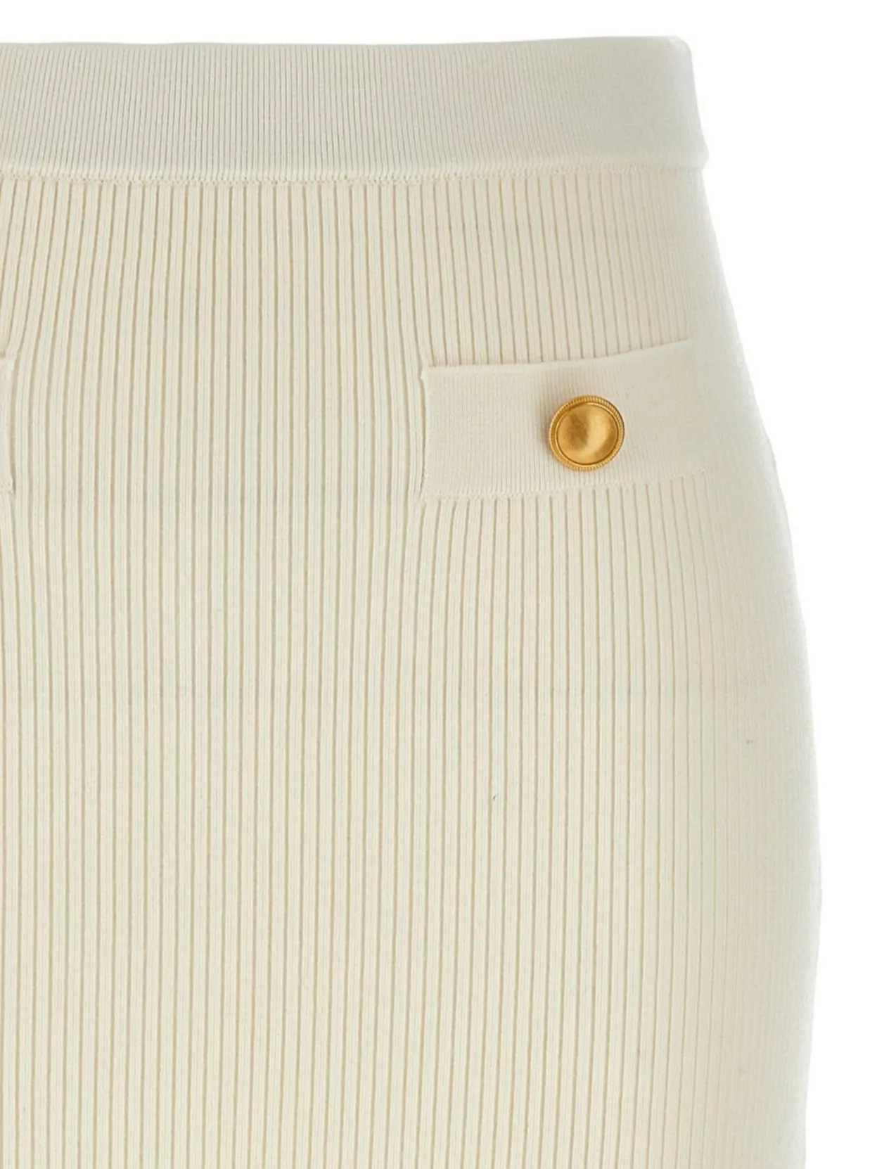 Alessandra Rich Ribbed High Waist Midi Skirt With Back Slit