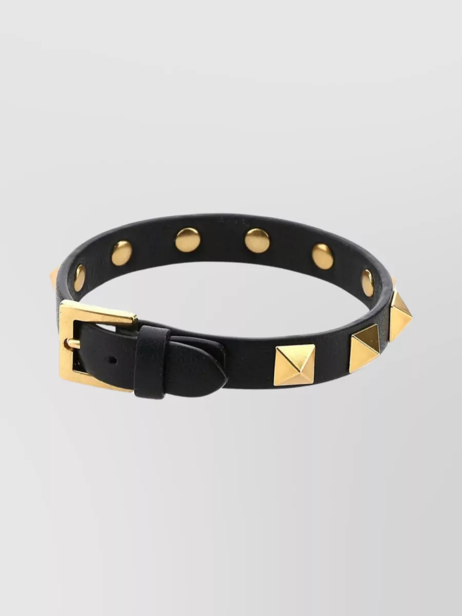 Shop Valentino Calf Leather Bracelet With All-over Metal Studs In Black