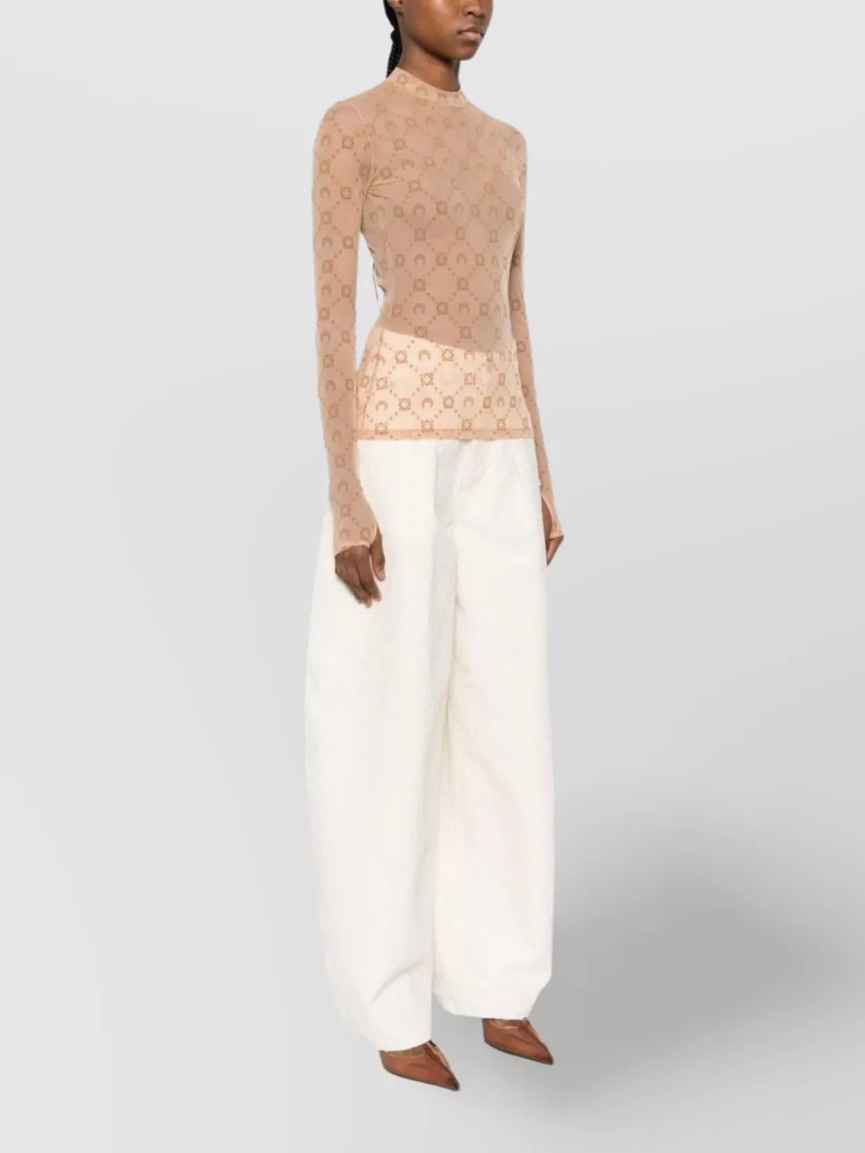 Marine Serre Signature Moon Pattern High-Neck Long Sleeve Top