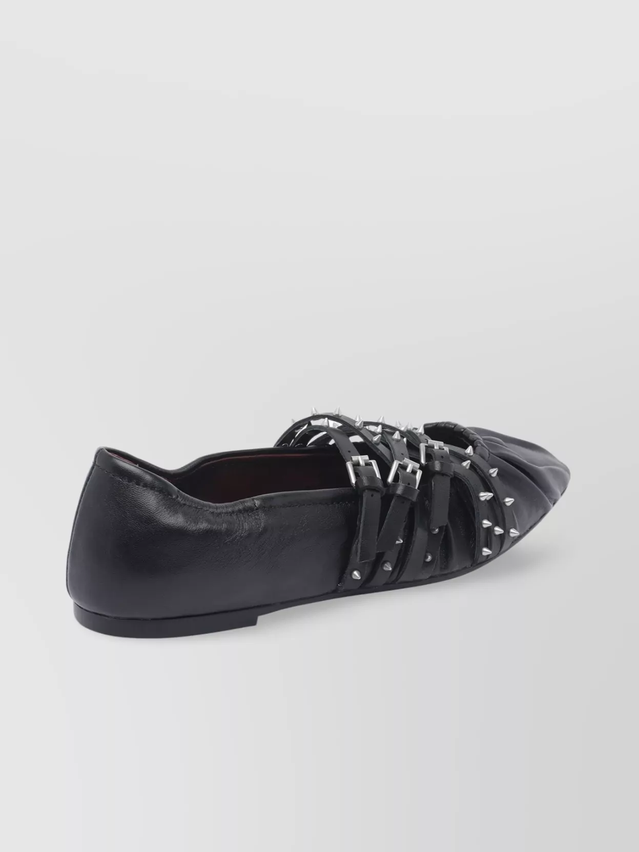 Ash Pointed Toe Leather Ballerina Shoes With Buckles And Studs