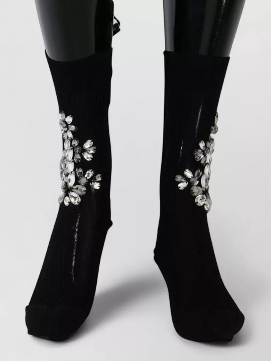 Dolce&Gabbana Ribbed Crystal Embellished Floral Socks