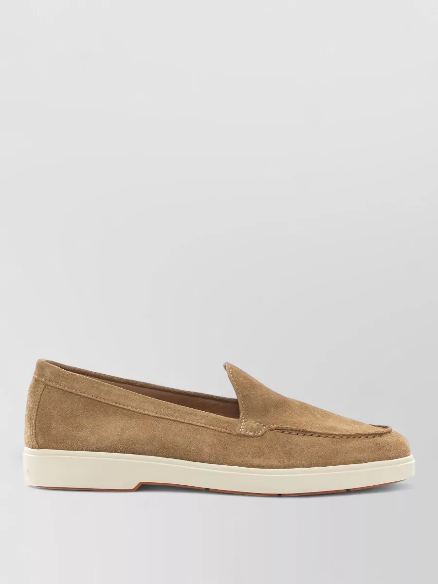 Santoni Suede Moc Toe Loafers Rubber Sole