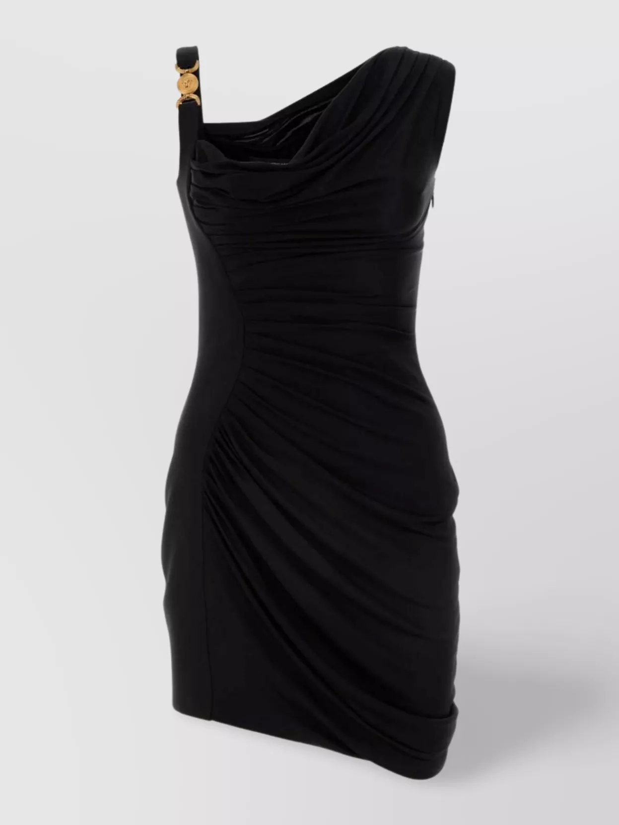 Shop Versace One-shoulder Medusa Mini Dress With Asymmetric Hem In Black