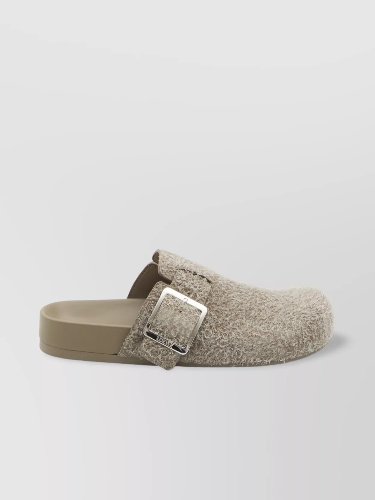 Loewe Brushed Suede Buckle Clogs With Rubber Sole
