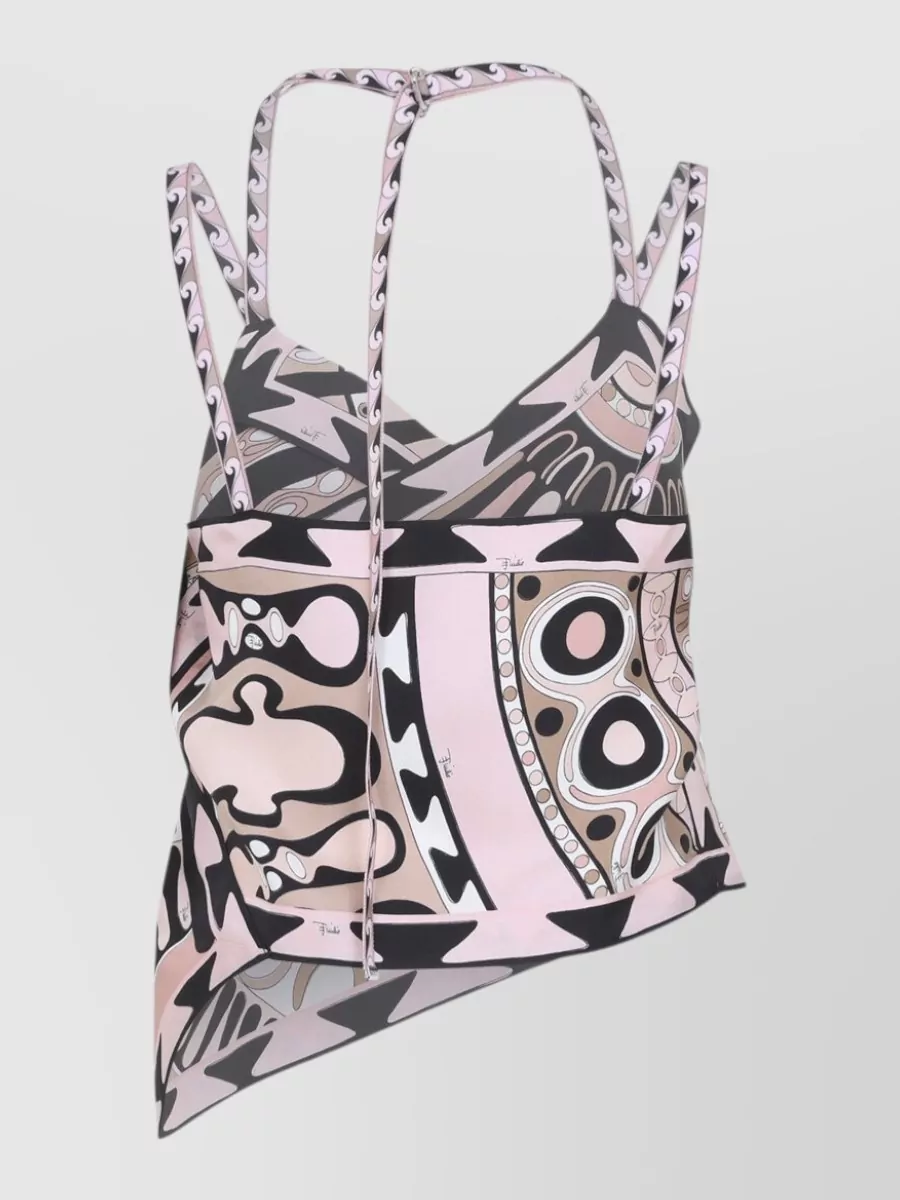 Pucci Silk Printed Asymmetric Scarf Crop Top