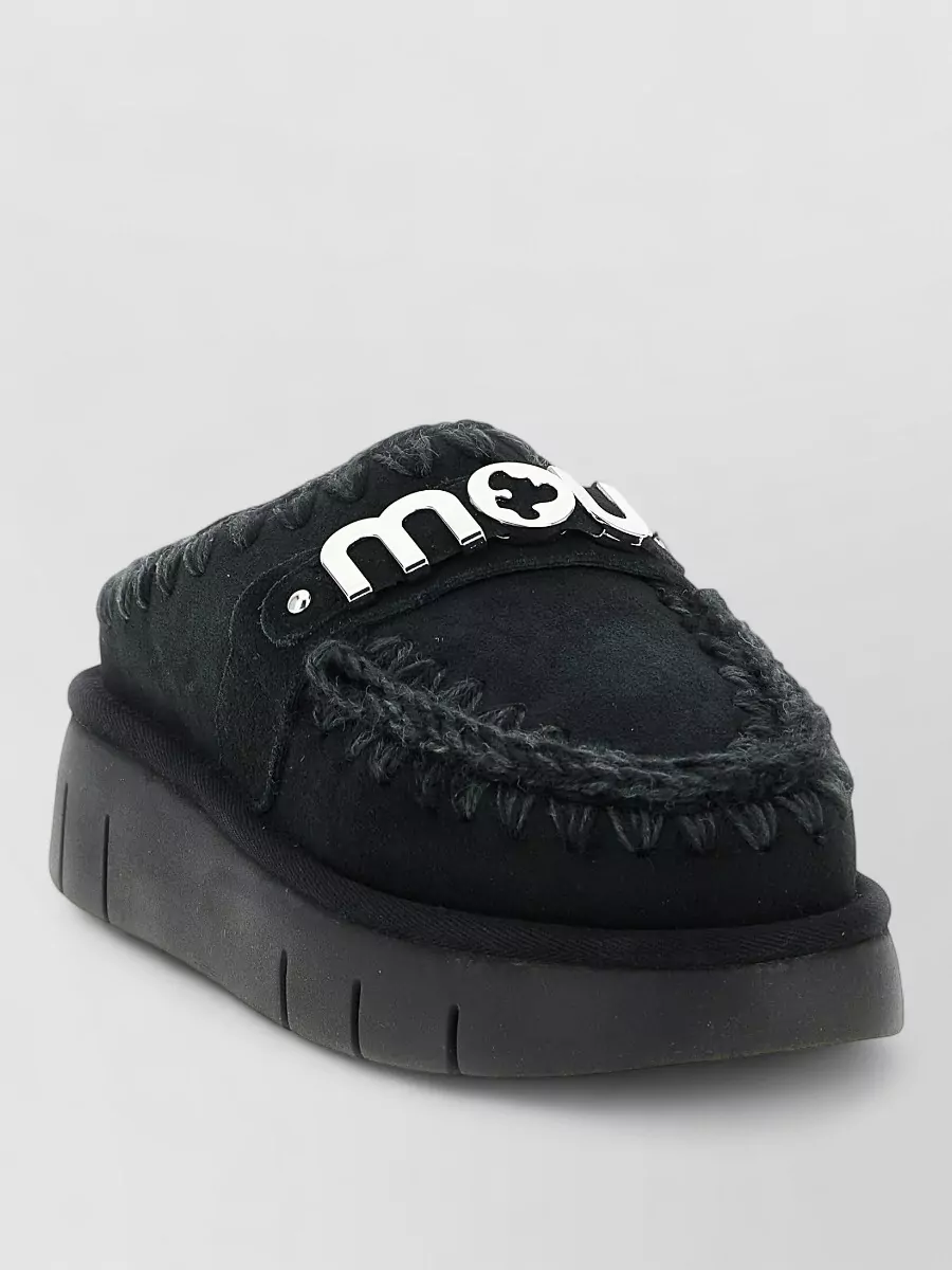 Mou lamb leather clog slippers