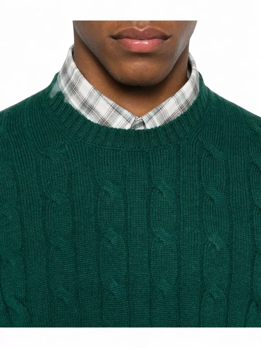Mc2 Saint Barth Cable Knit Crew Neck Sweater With Ribbed Cuffs