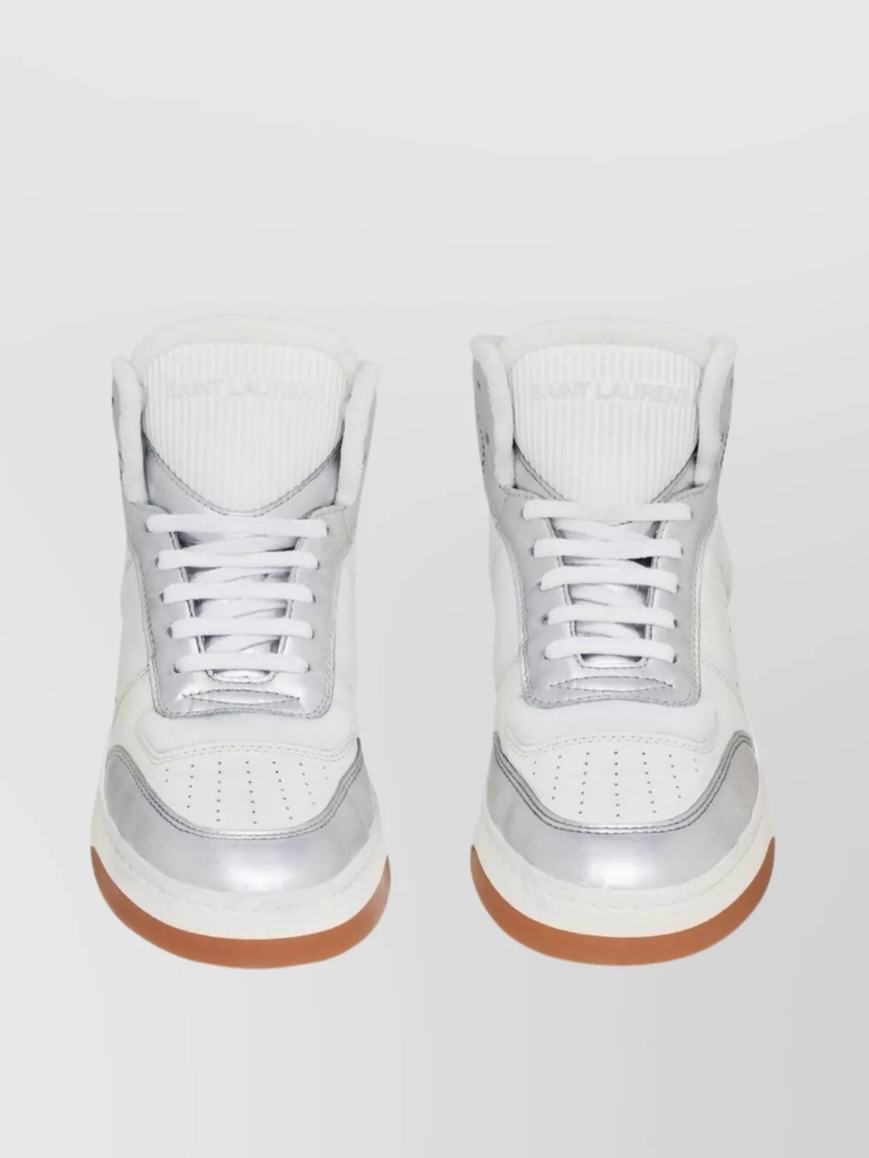 Saint Laurent Leather Perforated High-top Sneakers In Metallic