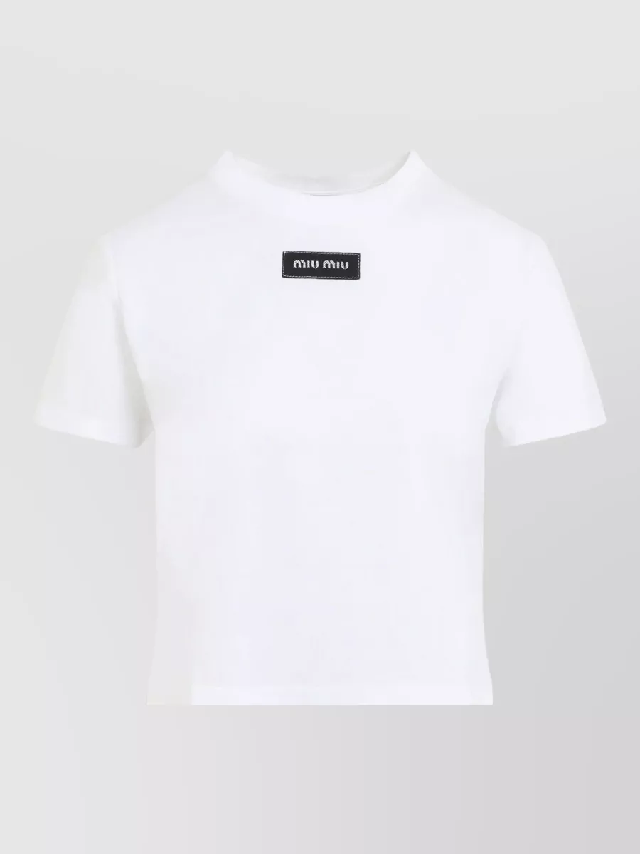 Miu Miu cotton logo patch cropped t-shirt