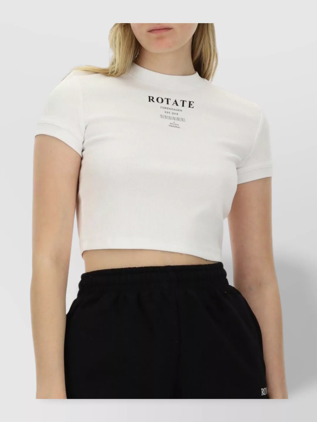 Rotate Birger Christensen Logo Crop Top Ribbed Texture