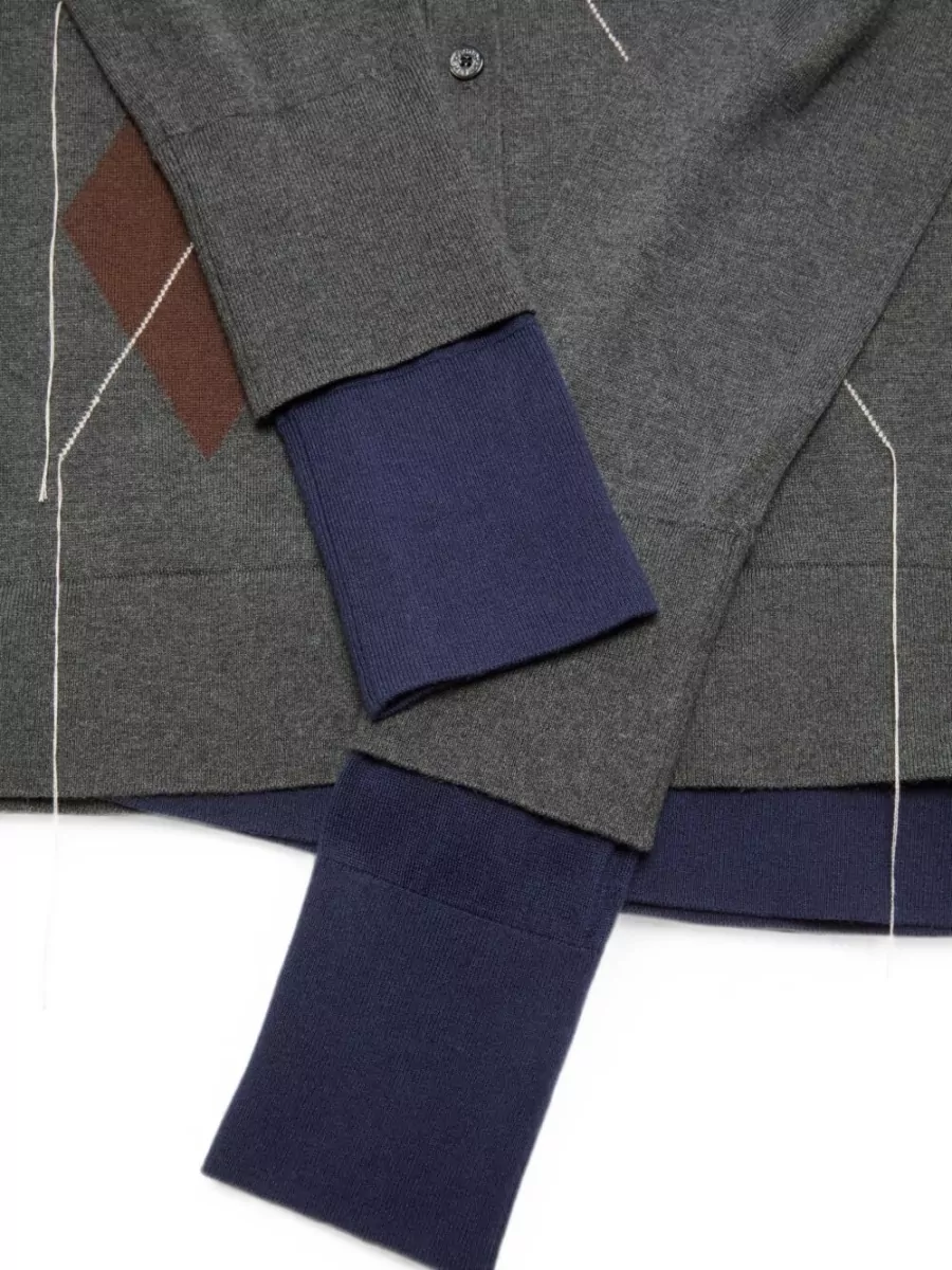 Acne Studios Silk Wool Cashmere Argyle-Intarsia Crewneck Cardigan