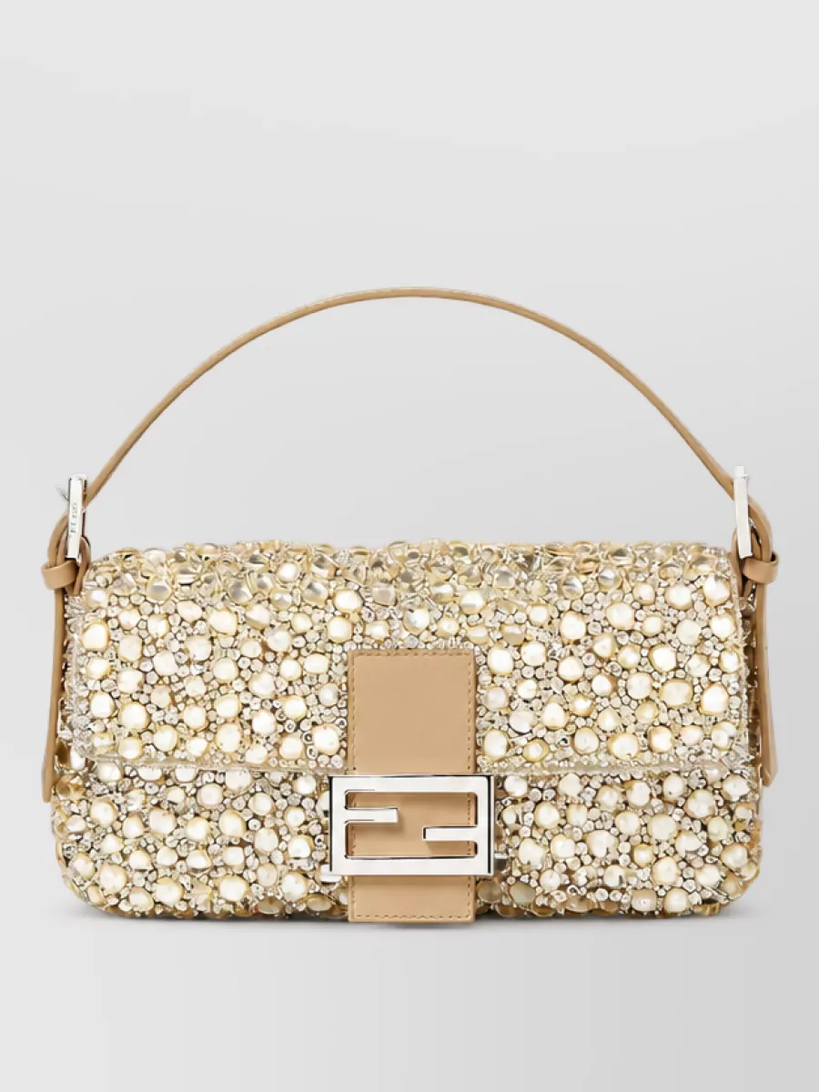 Fendi baguette silk crystal-embellished clutch bag