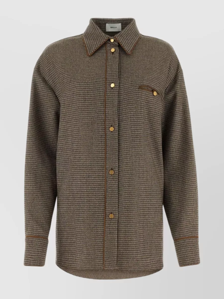 Shop Bally Houndstooth Embroidered Wool Blend Shirt In Brown